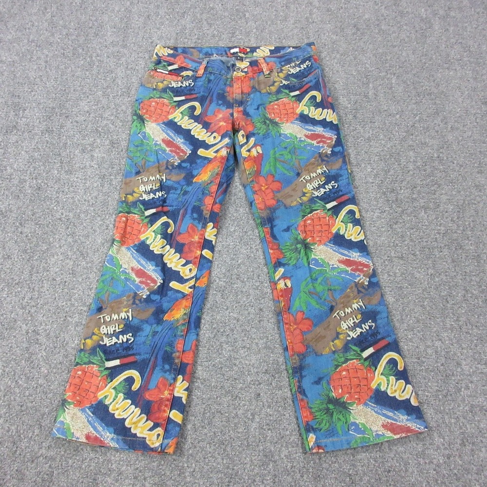 Y2K Vintage Tommy Hilfiger Jeans Womens 5 Hawaiian Floral Low Rise Crop Denim